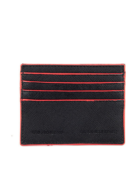 Δερμάτινο Ανδρικό Πορτοφόλι Καρτών με RFID Μαύρο Κόκκινο
