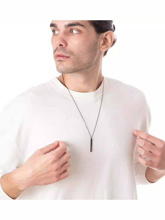 Oxzen Necklace Made of Steel with Black Zircon