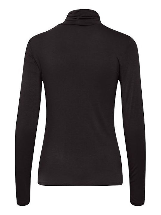 ICHI Women's Blouse Long Sleeve Turtleneck Black
