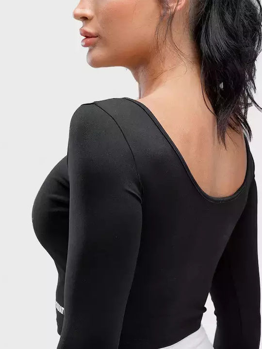 Γυναικείο Αθλητικό Crop Top Μακρυμάνικο Μαύρο