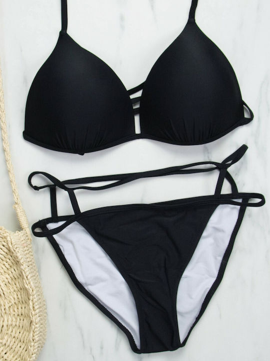 Padded Bikini Set Triangle Top & Slip Bottom Black