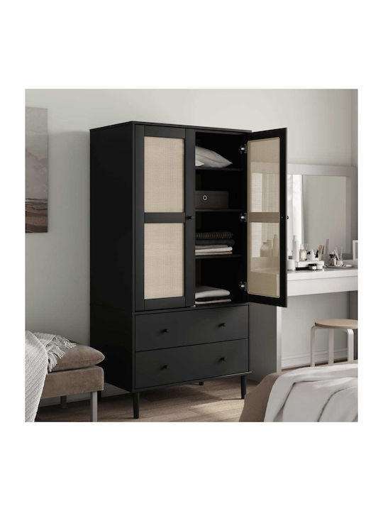 Δίφυλλη Ντουλάπα με Καθρέπτη Μαύρο 90x55x175cm