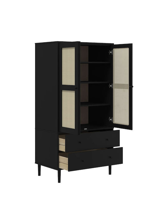 Δίφυλλη Ντουλάπα με Καθρέπτη Μαύρο 90x55x175cm