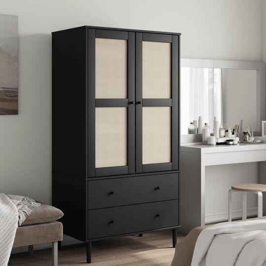 Δίφυλλη Ντουλάπα με Καθρέπτη Μαύρο 90x55x175cm