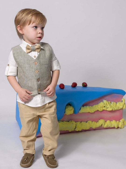 Vintage Soul Costum de Botez cu Vestă pentru Băiat Bej 4buc