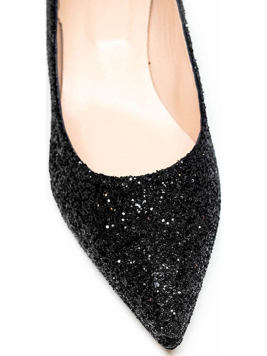 Leather Pointed Toe Black Medium Heels