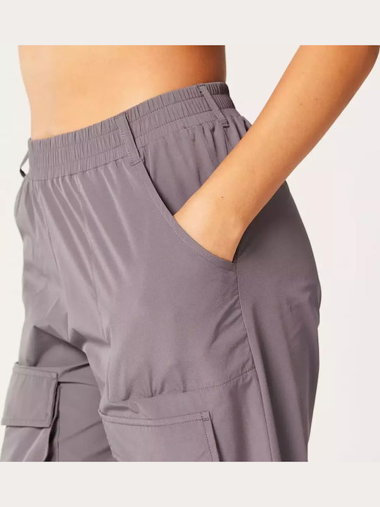 Damen Hoch tailliert Stoff Cargo Hose mit Gummizug in Lockere Passform Charcoal