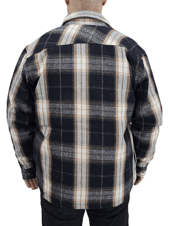 Double Men's Shirt Overshirt Long Sleeve Flannel Checked Beige/Black