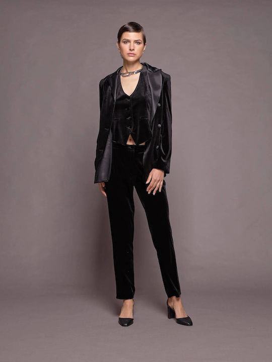 Nadia Chalimou Women's Velvet Double Breasted Blazer Black