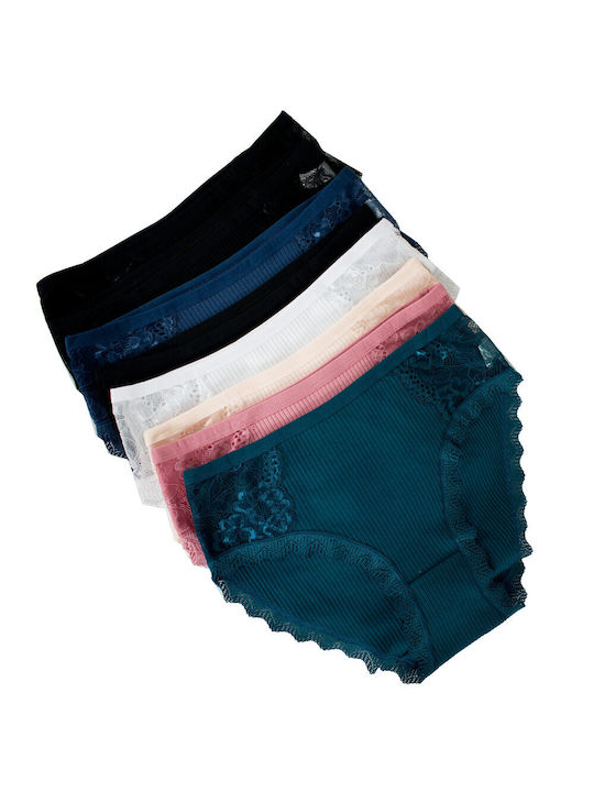 Ψηλόμεσα Γυναικεία Slip MultiPack με Δαντέλα Multicolour