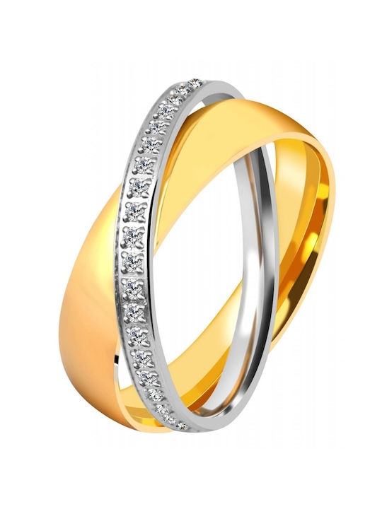 Akzent Women's Ring Small Wedding Ring with Stones from Steel Gold Plated