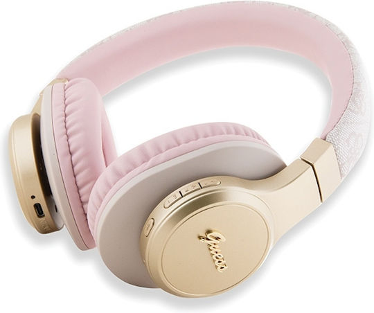 Guess 4G Script Metal Logo Ασύρματα / Ενσύρματα Over Ear Ακουστικά με 32 ώρες Λειτουργίας και Quick Charge Ροζ
