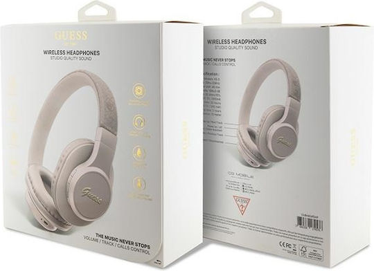 Guess 4G Script Metal Logo Ασύρματα / Ενσύρματα Over Ear Ακουστικά με 32 ώρες Λειτουργίας και Quick Charge Ροζ