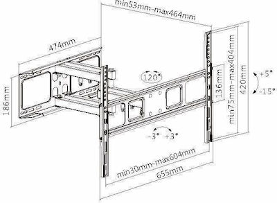 F&U TM6441 Wandhalterung für Fernseher mit Arm bis 70" und 40kg