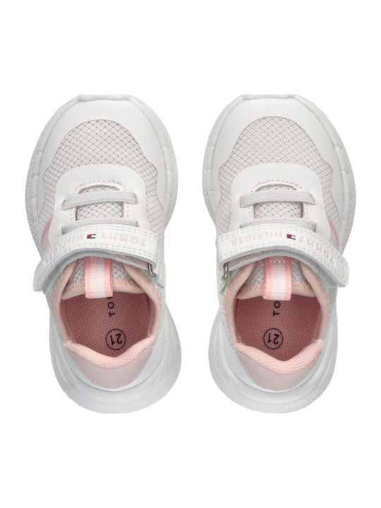 Cut Lace-up Kids Sneakers with Scratch White