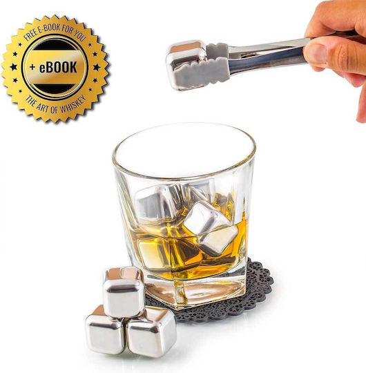 Whisky Stones Διακοσμητικά Παγάκια Ανοξείδωτα με Σουβέρ & Τσιμπίδα 11τμχ