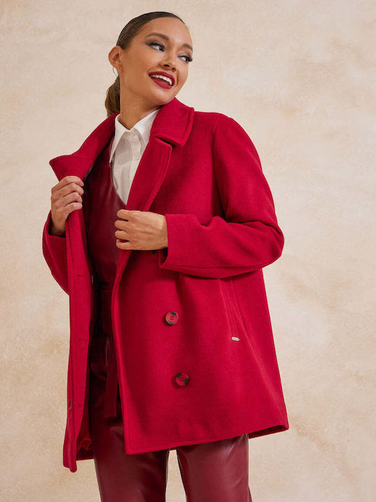 Women's Red Coat with Buttons