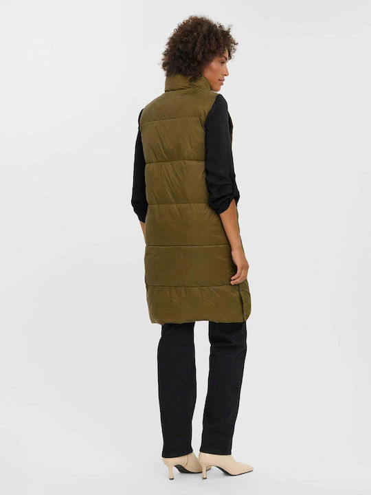 Vero Moda Kurz Damen Ärmellos Puffer Jacke für Winter Khaki