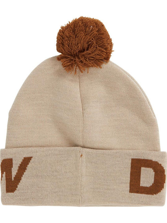 Gambol Pom Pom Beanie Unisex Beanie Knitted in Beige color
