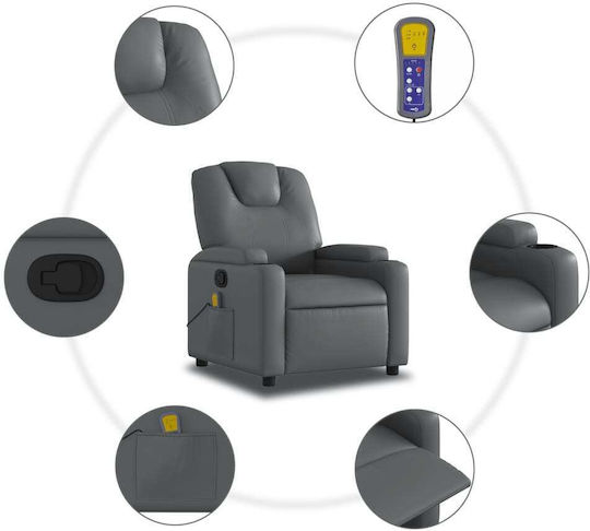 Πολυθρόνα Relax Massage με Υποπόδιο από Δερματίνη Γκρι 74x88x97cm