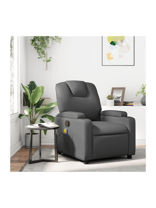 Πολυθρόνα Relax Massage με Υποπόδιο από Δερματίνη Γκρι 74x88x97cm