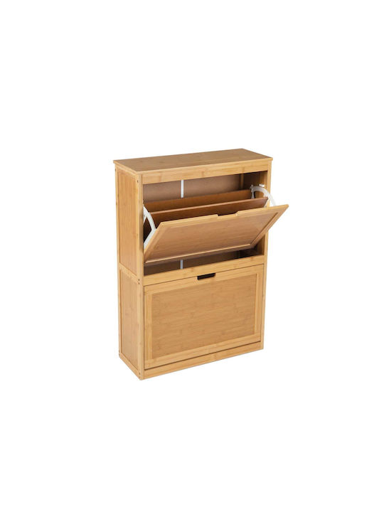 Bamboo Shoe Organizer with 2 Shelves Beige 63x24x81cm