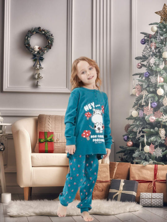 Crazy Farm Kids Pajamas Winter Cotton Petrol