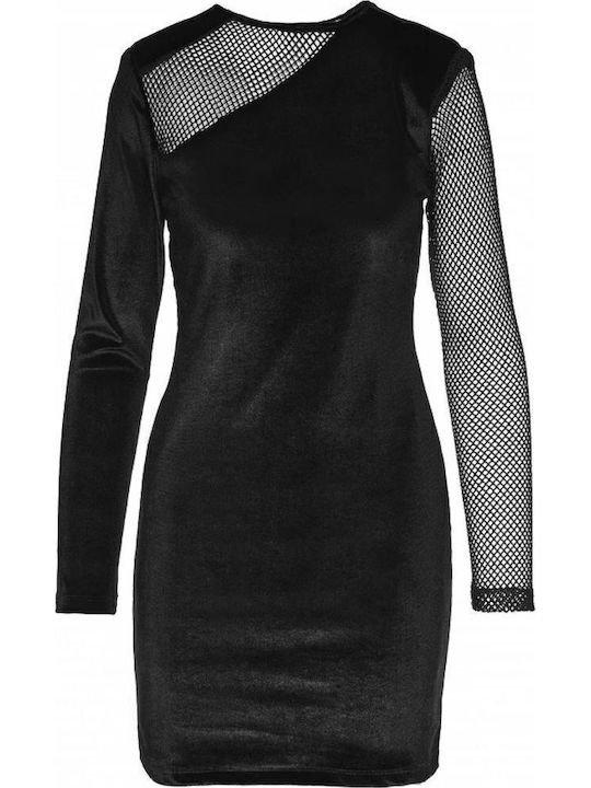 Mini Evening Dress Velvet with Sheer Black