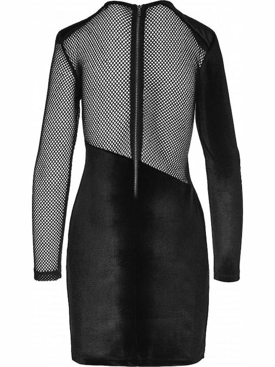 Mini Evening Dress Velvet with Sheer Black