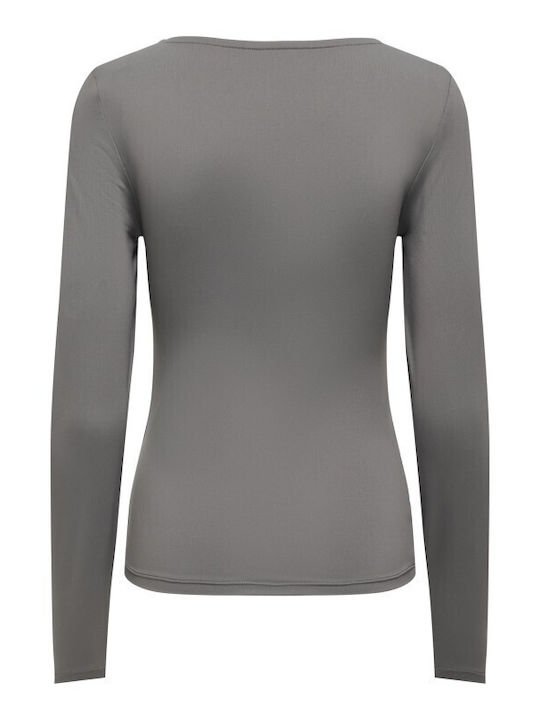 Only Women's Athletic Blouse Long Sleeve Gray