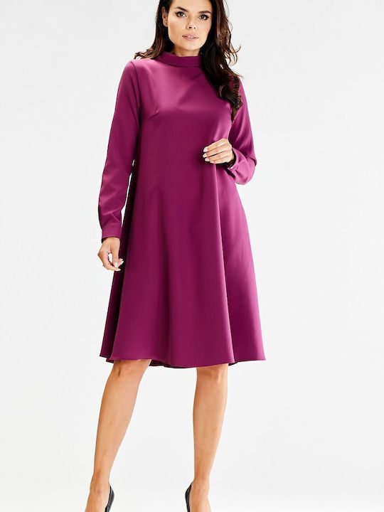 Awama Midi Rochie Guler Înalt Violet