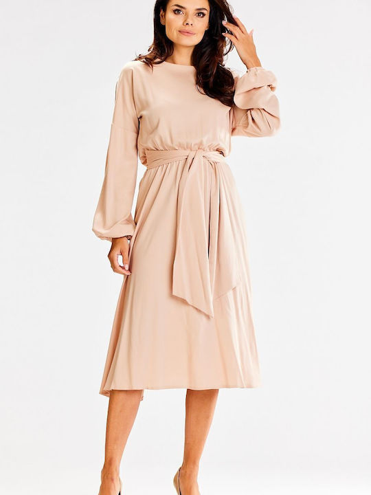 Awama Midi Kleid Beige