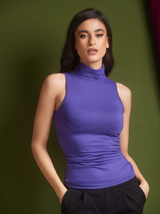 Boutique Women's Blouse Sleeveless Turtleneck Purple