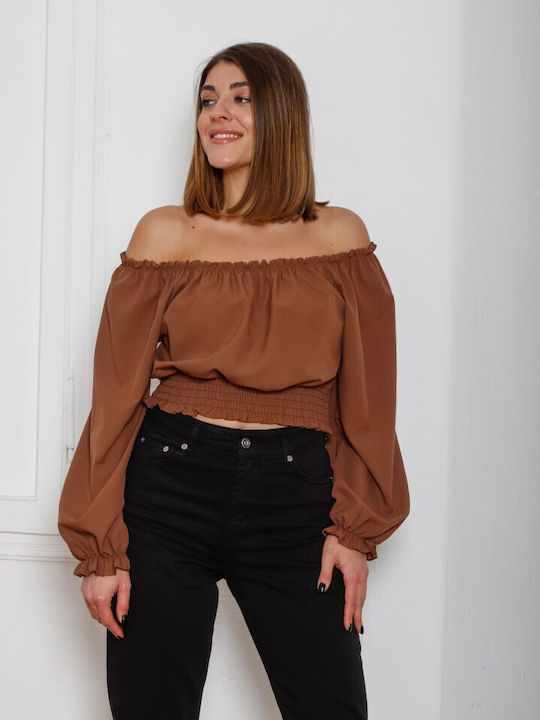 Premium Damen Bluse Langärmelig Brown