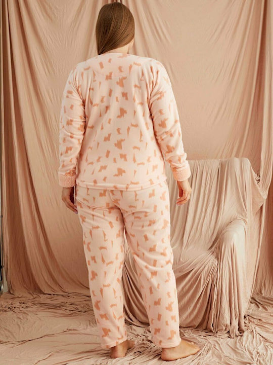 PJM De iarnă Set Pijamale pentru Femei Fleece Rose