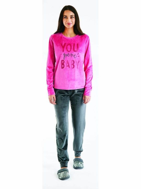 Amo La Casa Winter Women's Pyjama Set Fleece Fuchsia / Anthracite