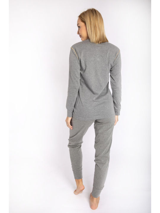 Karel Piu Winter Women's Pyjama Set Cotton Grey