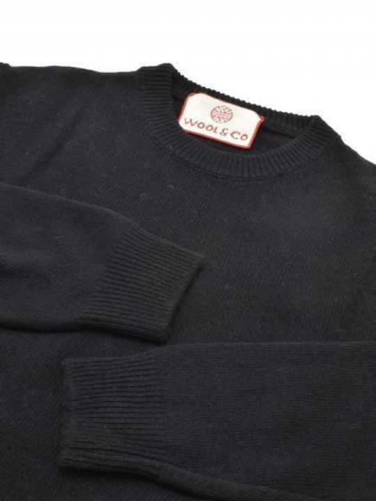 Wool & Co Herren Langarm-Pullover Schwarz