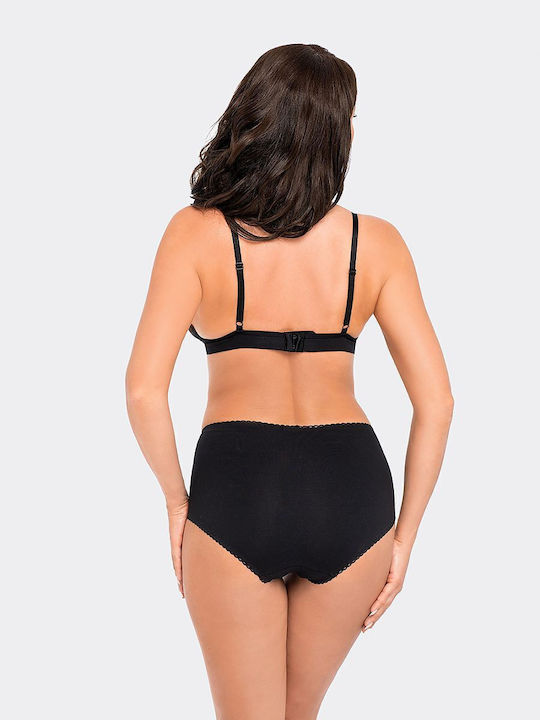 Babell Baumwolle Hochtailliert Damen Slip mit Spitze Schwarz