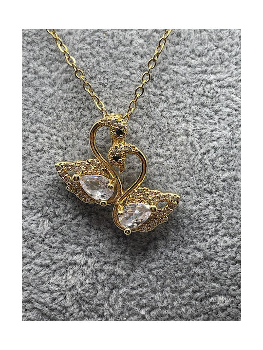 Necklace Double from Gold Plated Steel with Diamond