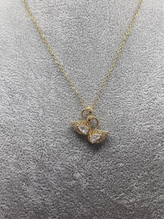 Halskette Doppelter Schwan aus Vergoldet Stahl mit Diamant