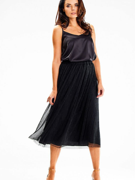 Awama Satin Midi Skirt in Black color