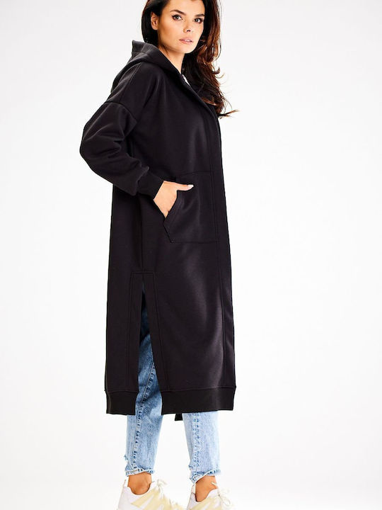 Awama Women's Long Hooded Cardigan BLACK