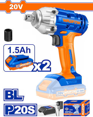 Wadfow Brushless Impact Wrench Battery 20V 2x1.5Ah with Socket 1/2"