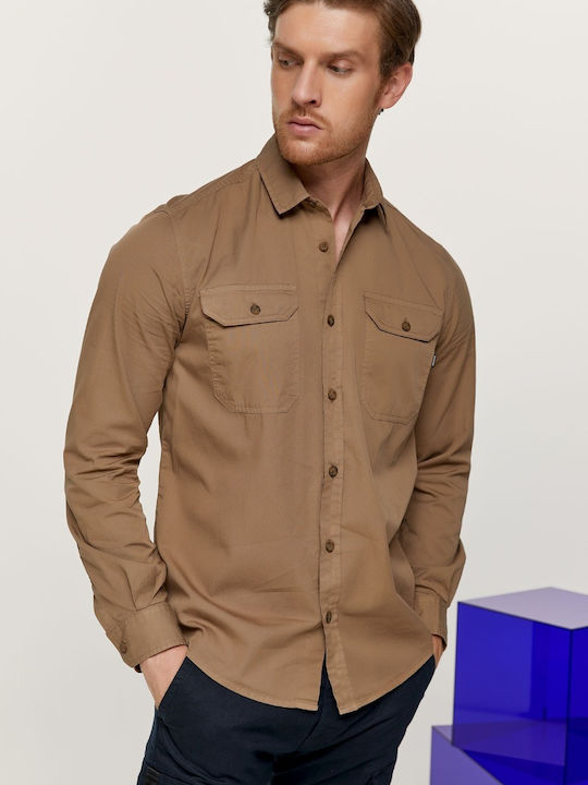 Edward Jeans Men's Shirt Long Sleeve Beige