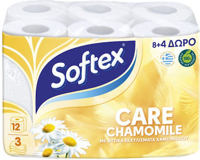 Softex Χαρτί Υγείας 3φύλλο Χαμομήλι Care Softex (8+4 ρολά *78g)