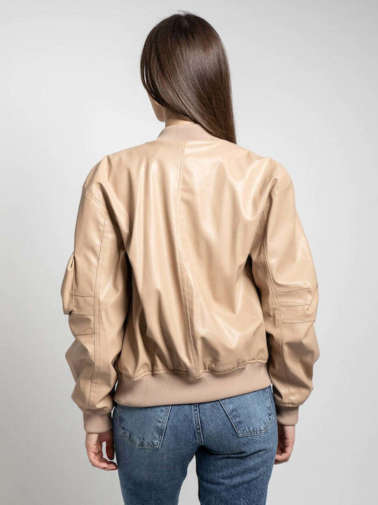 Κοντό Γυναικείο Bomber Jacket Μπεζ