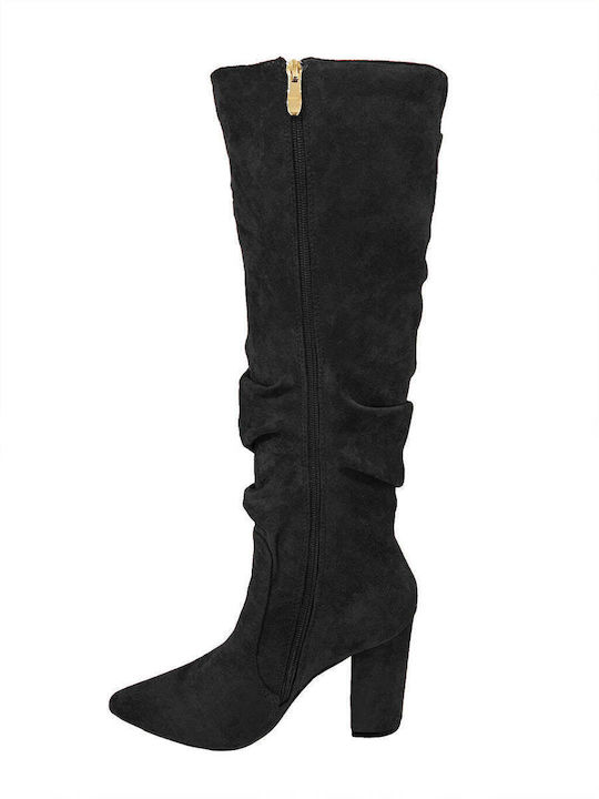 Ustyle Suede High Heel Women's Boots with Zipper Black