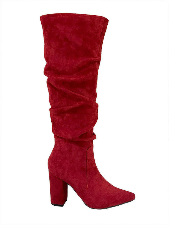Suede High Heel Women's Boots with Zipper Red
