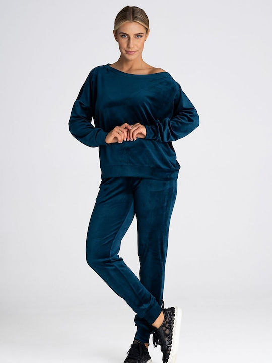 Figl Damen-Sweatpants Blau Samt